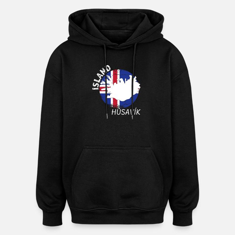 húsavík - Sweat à capuche oversize unisexe - noir