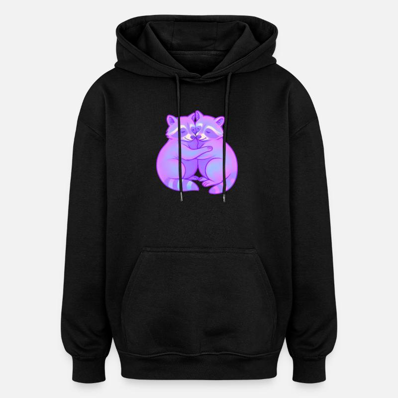 Duo de ratons laveurs câlins néon - Sweat à capuche oversize unisexe - noir