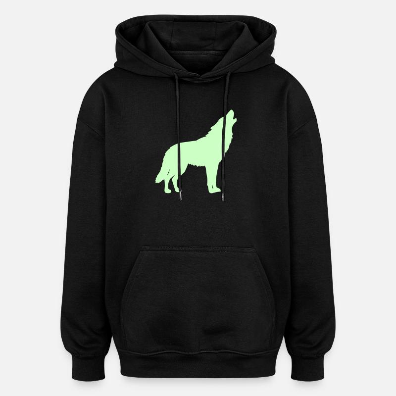 Silhouette de loup vert néon - Sweat à capuche oversize unisexe - noir