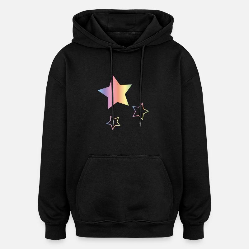 Arc-en-ciel Étoiles - Sweat à capuche oversize unisexe - noir
