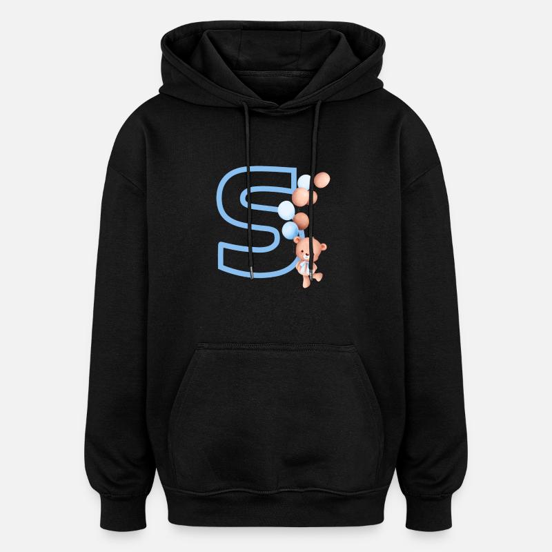 Lettre s bleue ours - Sweat à capuche oversize unisexe - noir