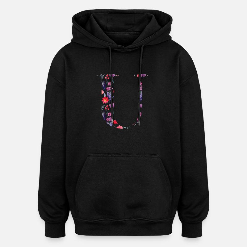 Blumen personalisierter U-Brief - Geschenkidee - Oversized Unisex Hoodie - Schwarz