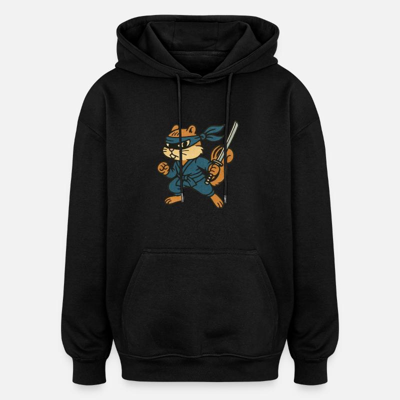 Ninja Chipmunk Verstohlener Waldkrieger - Oversized Unisex Hoodie - Schwarz
