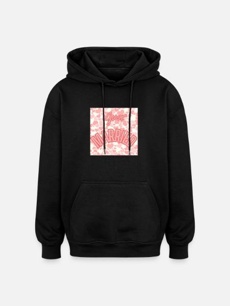 JUST MARRIED,VIVE LES MARIES,EVJF,SAINT VALENTIN - Sweat à capuche oversize unisexe - noir