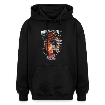 Born to Ride - Indianer - Kriegerindesign - Oversized Unisex Hoodie - Schwarz - Vorne - Noah (186cm)
