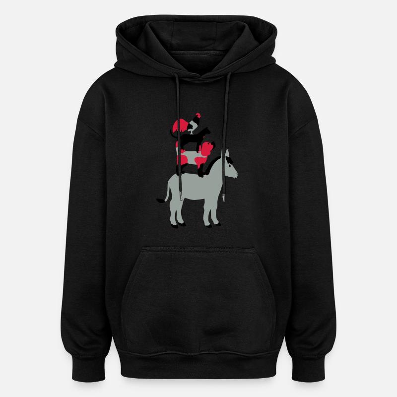 Chien, chat, coq, âne - Sweat à capuche oversize unisexe - noir