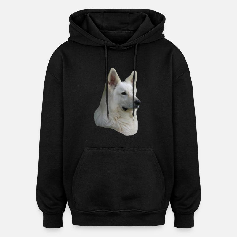 White Shepherd Head - Oversized Unisex Hoodie - black