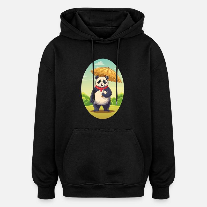 Charmanter Panda mit Regenschirm - Oversized Unisex Hoodie - Schwarz