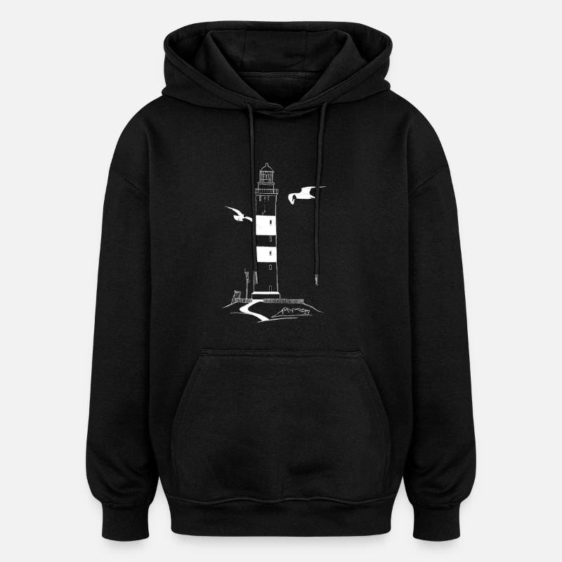 Phare d’Amrum avec des mouettes - Sweat à capuche oversize unisexe - noir
