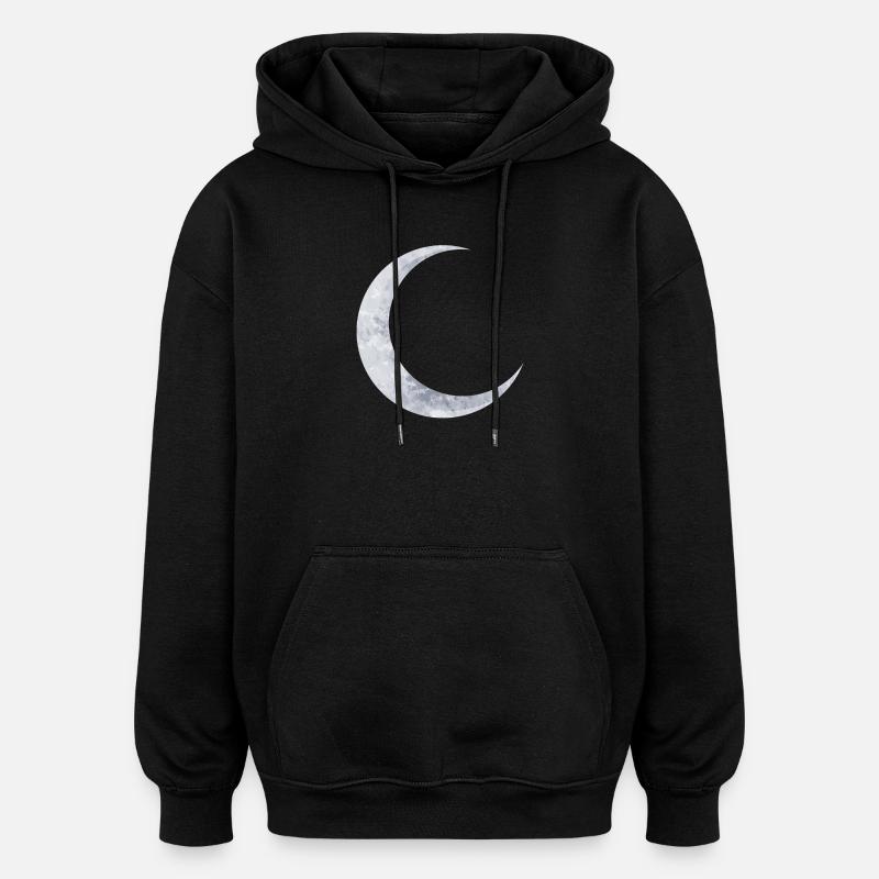 delicate shimmering silver moon - Oversized Unisex Hoodie - black