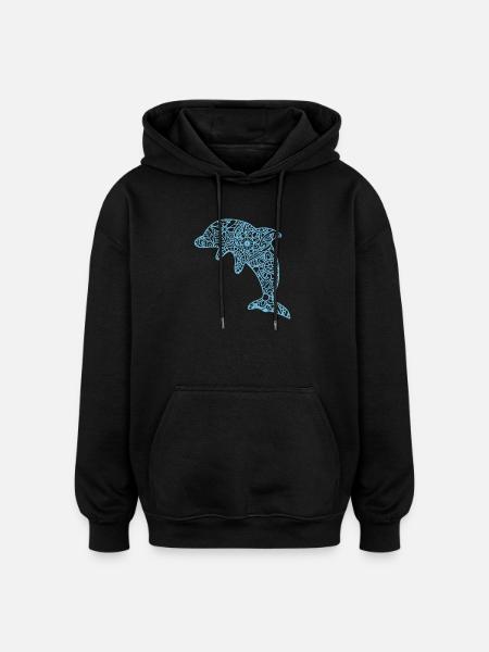T-shirt dauphin delfin mandala - Sweat à capuche oversize unisexe - noir