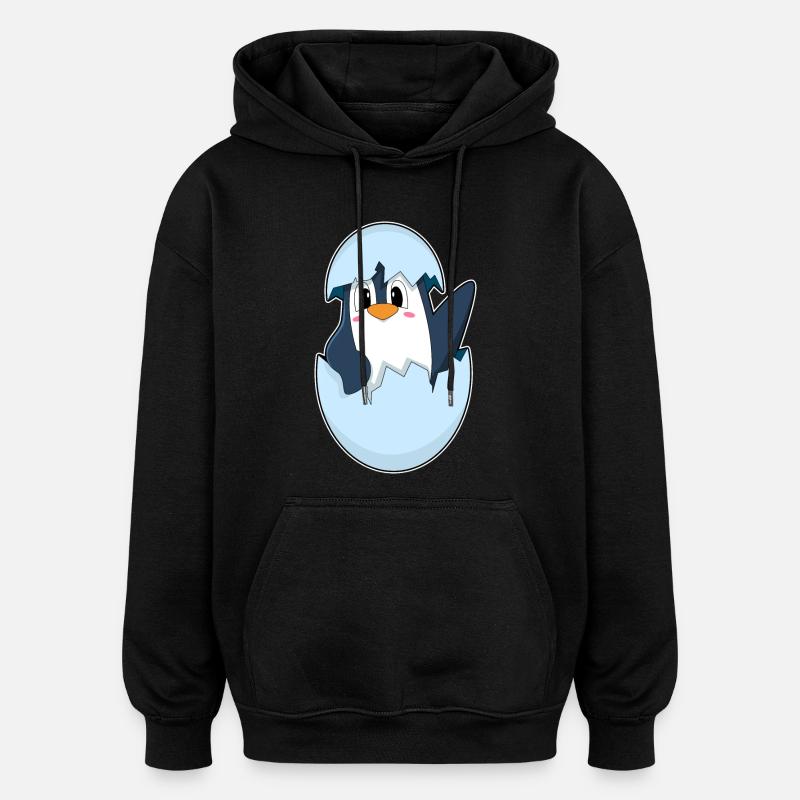 Penguin Eggshell - Oversized Unisex Hoodie - black