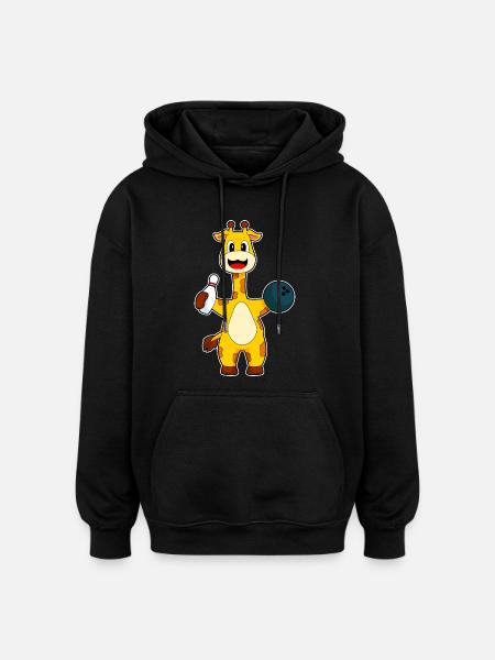 Giraffe Bowling Bowling Ball - Oversized Unisex Hoodie - black
