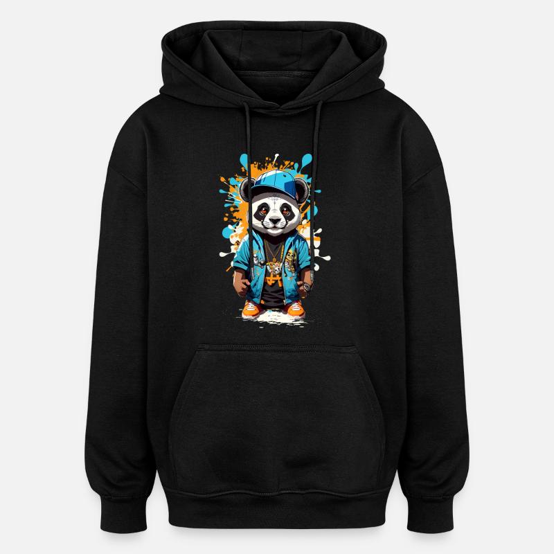 Panda Ours - Sweat à capuche oversize unisexe - noir