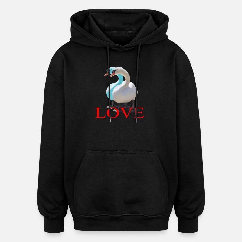 Schwanen-Duo mit Herzform - Oversized Unisex Hoodie - Schwarz