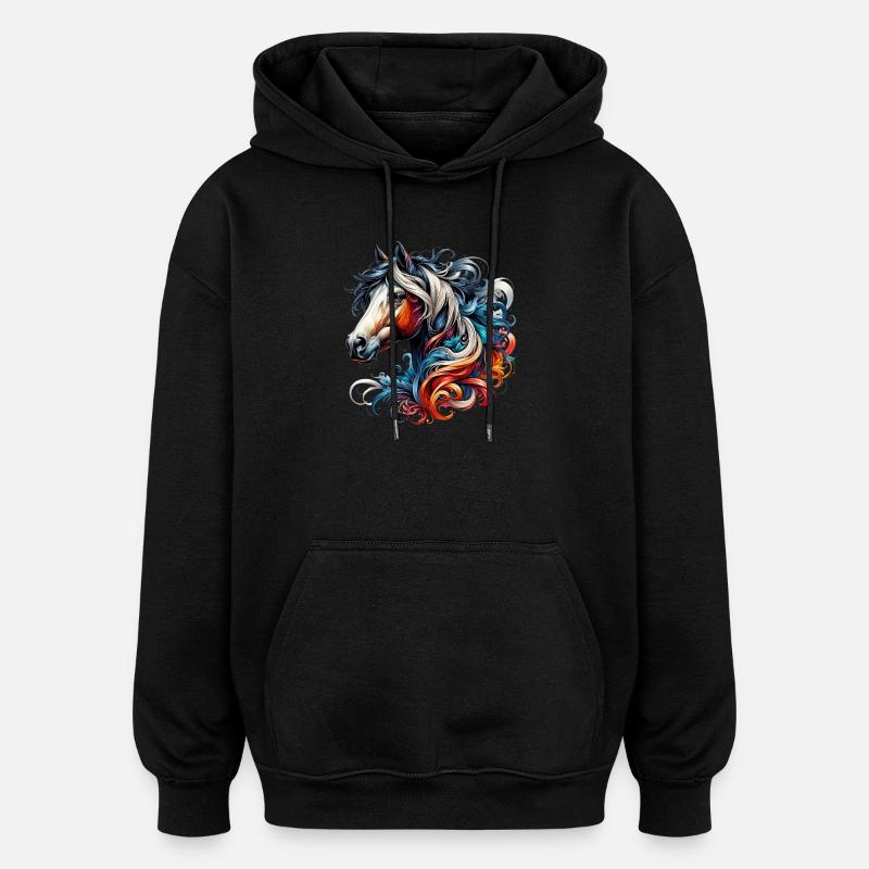 Pferd - Oversized Unisex Hoodie - Schwarz