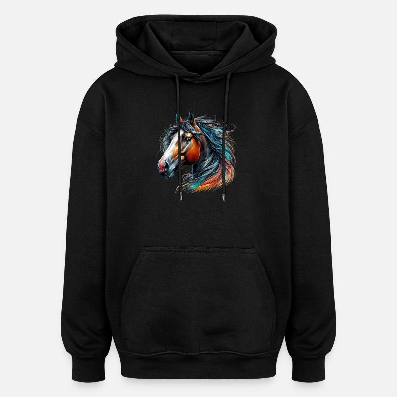 Pferd - Oversized Unisex Hoodie - Schwarz