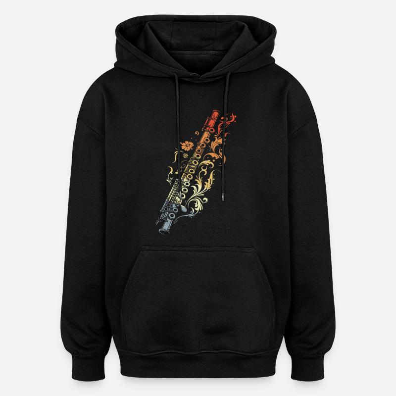 Flûte Graphique Style Rétro - Sweat à capuche oversize unisexe - noir
