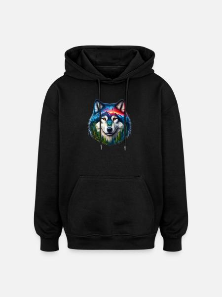 Wolf - Oversized Unisex Hoodie - black
