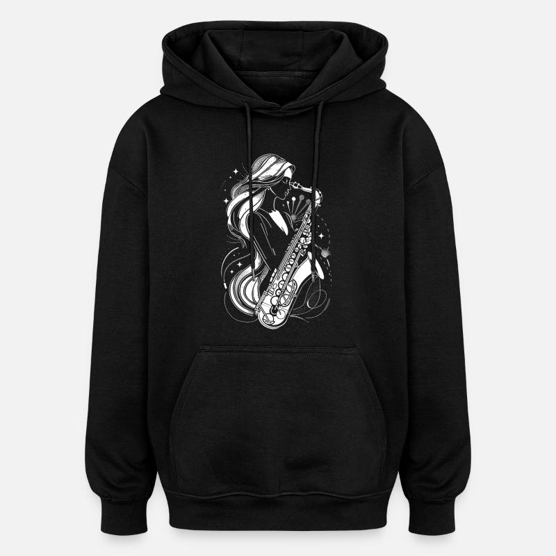 Weiblicher Saxophonist - Oversized Unisex Hoodie - Schwarz