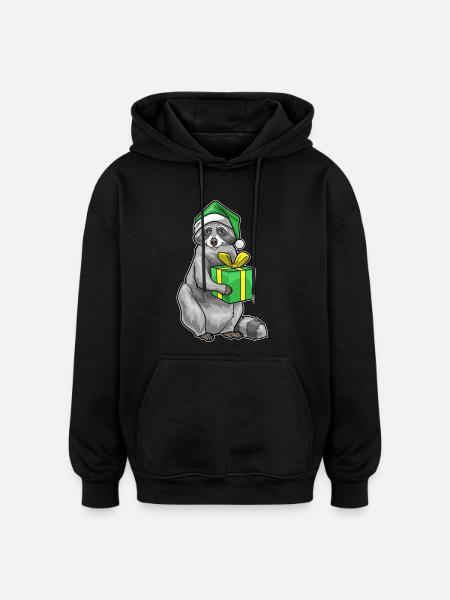 Raccoon Christmas Package - Oversized Unisex Hoodie - black