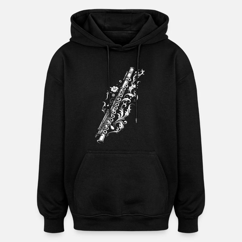 Dessin de flûte traversière - Sweat à capuche oversize unisexe - noir