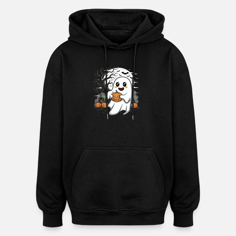 Niedlicher Geist mit Kürbislaterne - Oversized Unisex Hoodie - Schwarz
