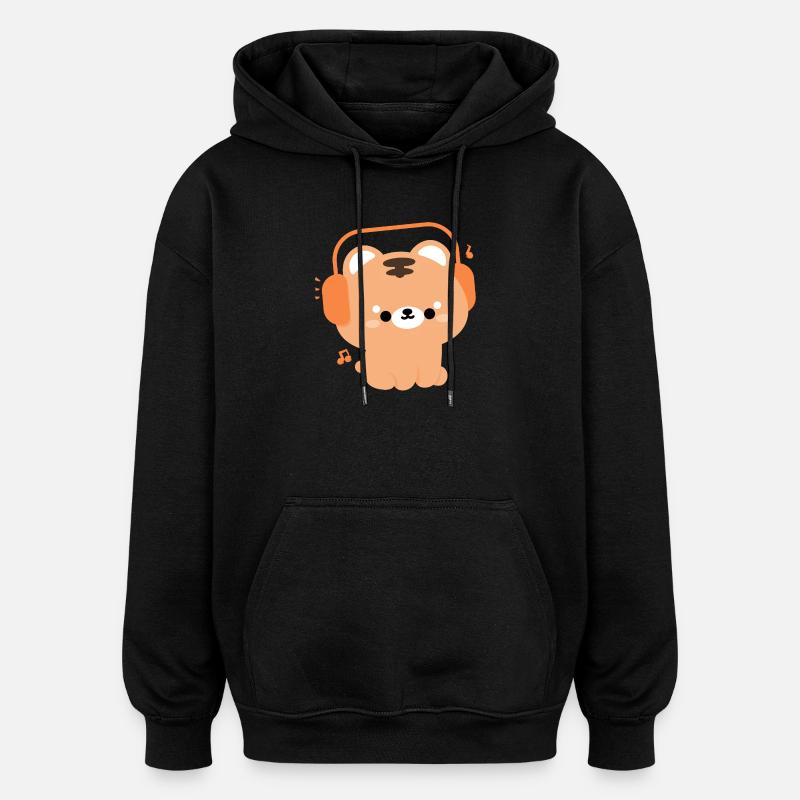 Motif tigre kawaii avec écouteurs - Sweat à capuche oversize unisexe - noir