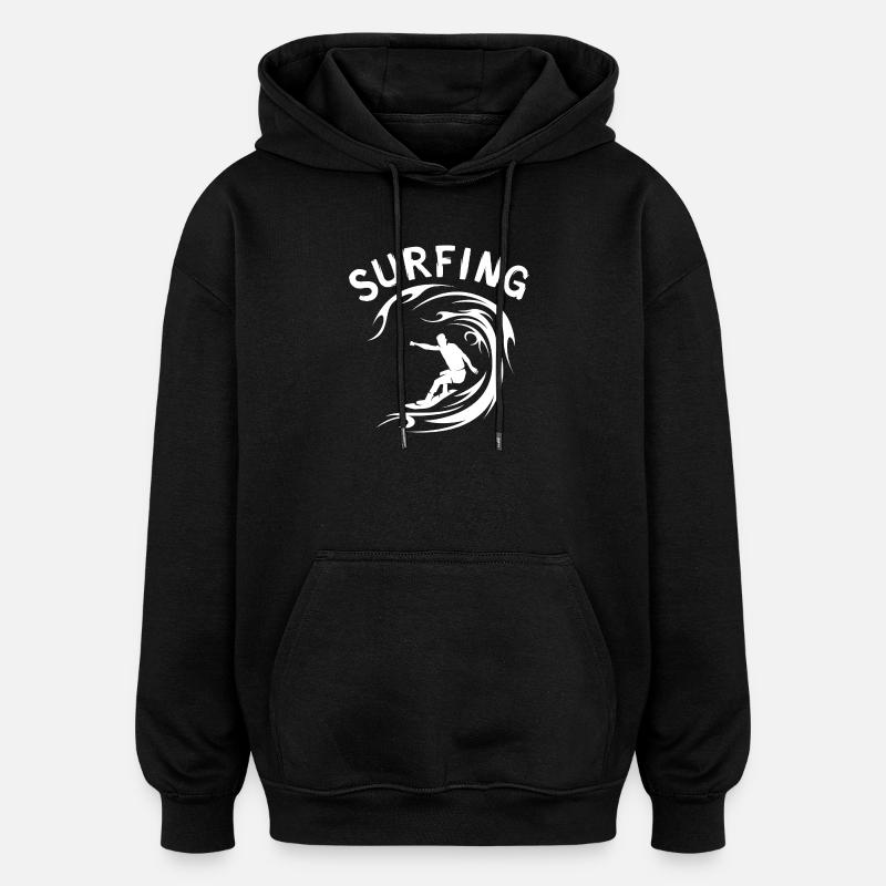 Surfing Wave Surfer Design - Oversized Unisex Hoodie - black
