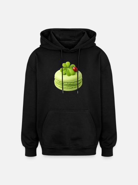 Green macaron with lucky clover - Oversized Unisex Hoodie - black