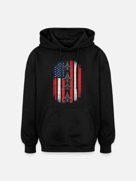 Jet Fighter USA Flag – Pilot Airplane - Oversized Unisex Hoodie - black