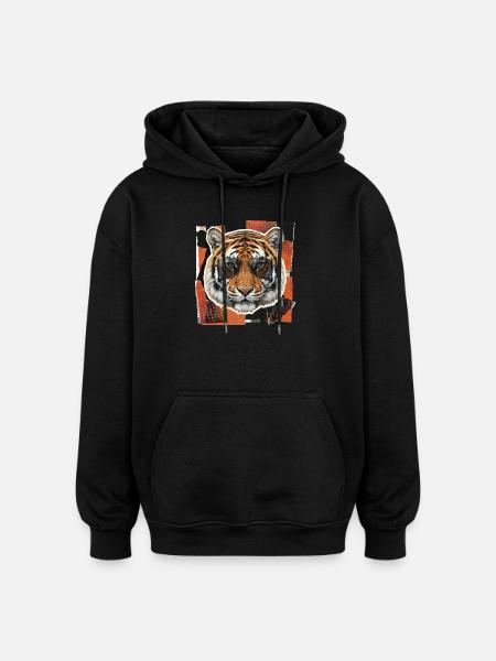 Tiger Sunglasses Risography - Oversized Unisex Hoodie - black