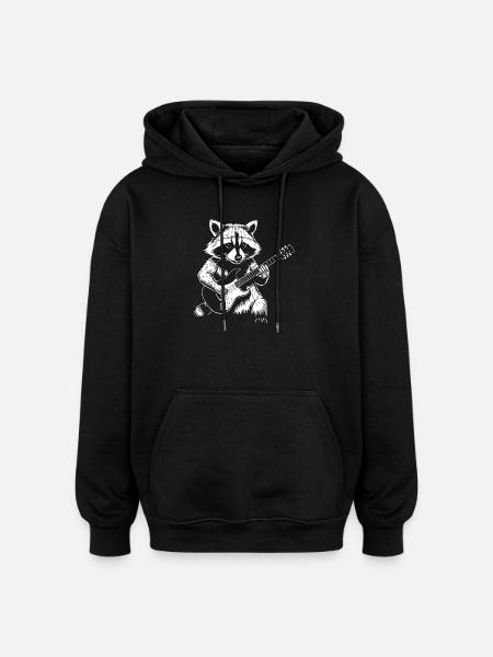 Raccoon Rock Guitar Jam - Oversized Unisex Hoodie - black