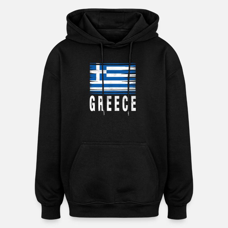 Brushstroke Flag Greece - Oversized Unisex Hoodie - black