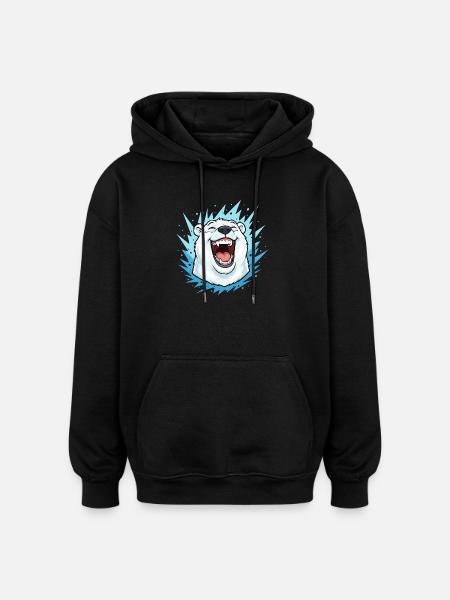 Laughing Polar Bear in Blue Lightning - Oversized Unisex Hoodie - black
