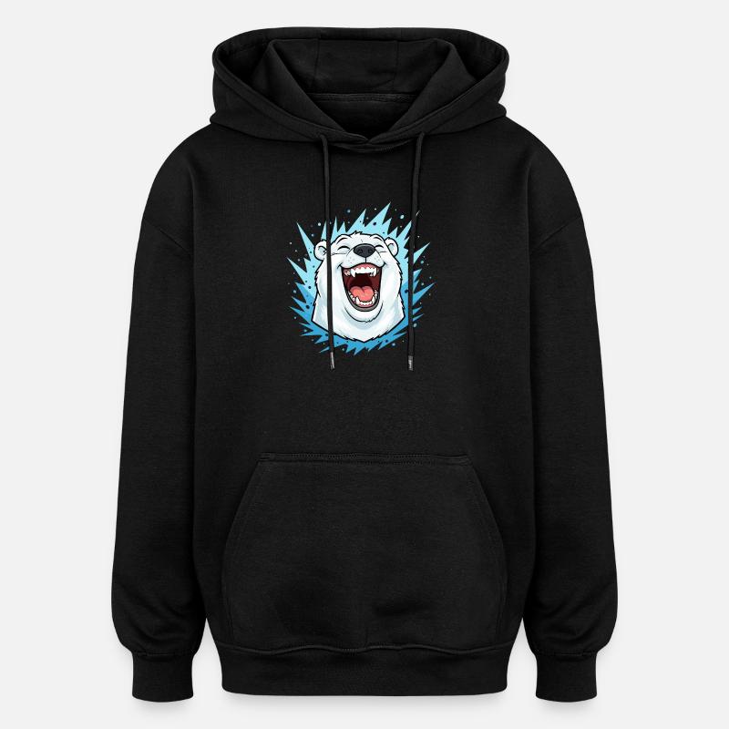 Lachender Eisbär im Blauen Blitz - Oversized Unisex Hoodie - Schwarz