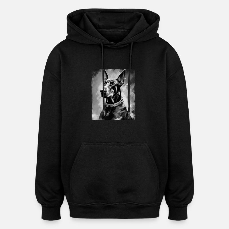Portret psa dobermana - Bluza z kapturem oversize typu unisex - czarny