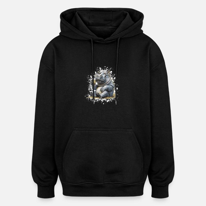 Nilpferd Bier Lustig - Oversized Unisex Hoodie - Schwarz