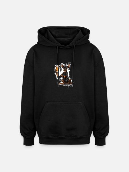 Doberman Dog Beer Funny - Oversized Unisex Hoodie - black