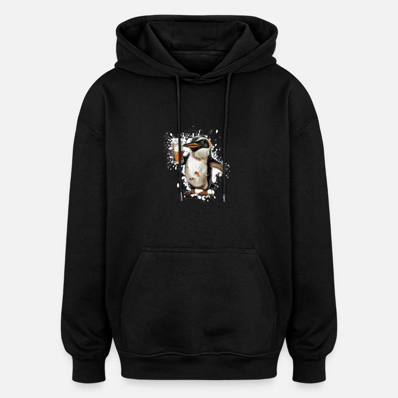 Pingouin Bière Drôle - Sweat à capuche oversize unisexe - noir