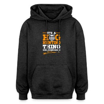 Wild boar hunting - Oversized Unisex Hoodie - charcoal grey - Front - Noah (186cm)