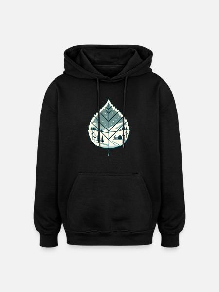 Blatt mit Schneelandschaft - Oversized Unisex Hoodie - Schwarz