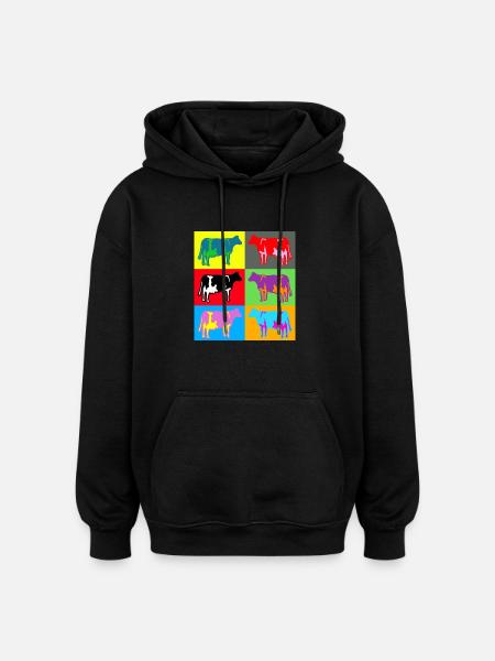 cow cows coloured multicolour - Oversized Unisex Hoodie - black
