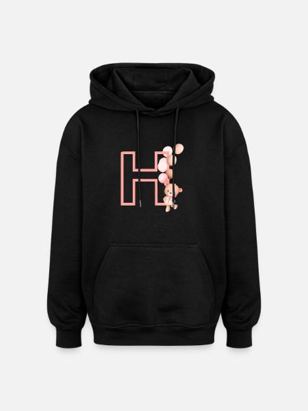 Letter h pink bear - Oversized Unisex Hoodie - black