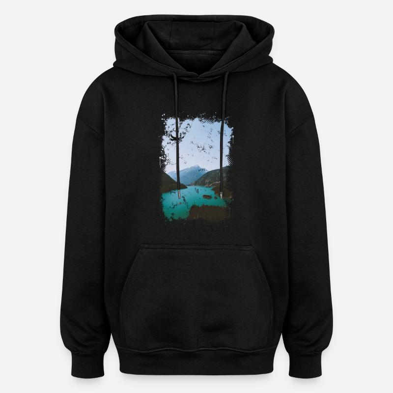 Alpenpanorama - Oversized Unisex Hoodie - Schwarz