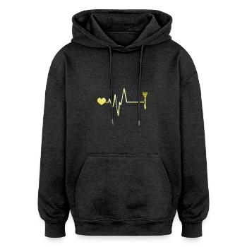 Razor Blade Pulse Heart Love - Oversized Unisex Hoodie - charcoal grey - Front - Noah (186cm)