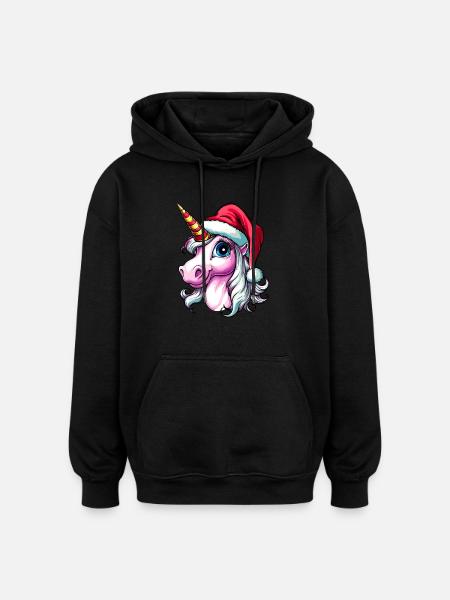 Noël licorne - Sweat à capuche oversize unisexe - noir
