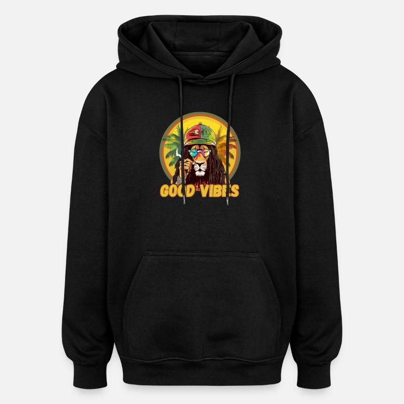 Rasta Lion Good Vibes - Sweat à capuche oversize unisexe - noir