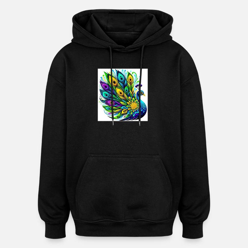 Pfau - Oversized Unisex Hoodie - Schwarz