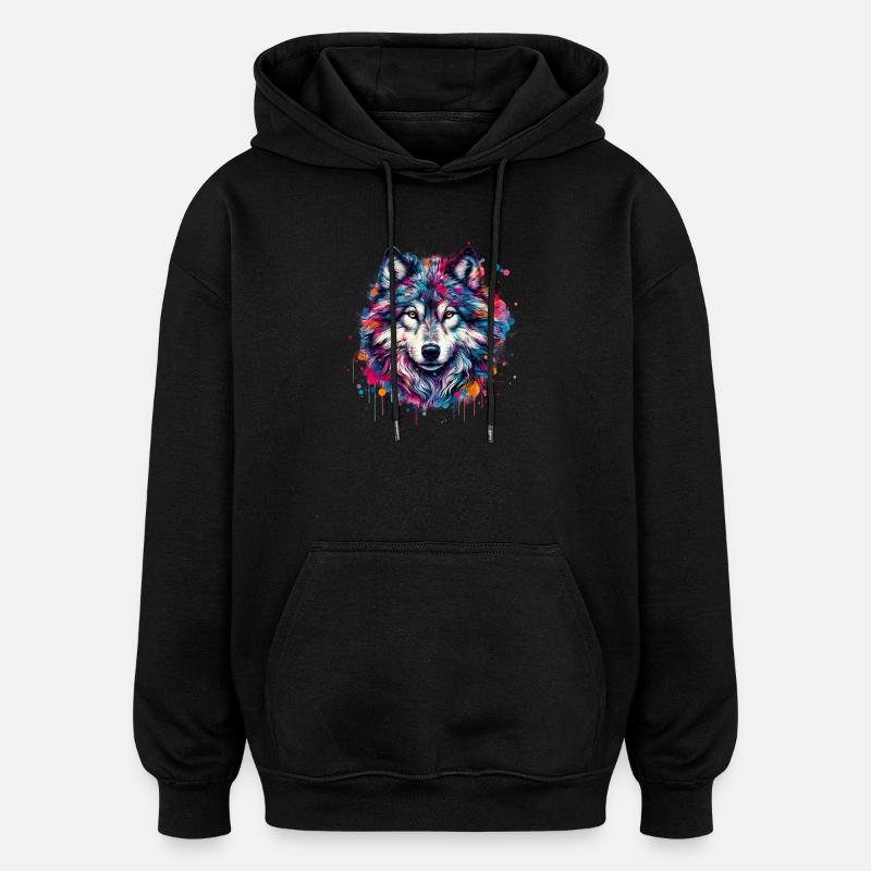 Wolf - Oversized Unisex Hoodie - Schwarz